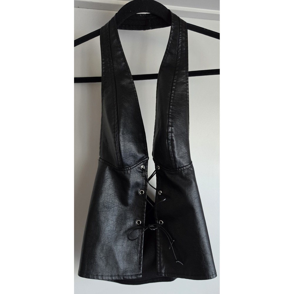 Musera Women HalterVest Size S Black Boho Chic Faux Leather Ren Fair